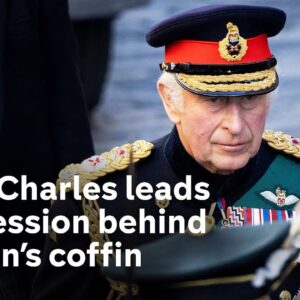 King Charles and his siblings walk behind Queen’s coffin